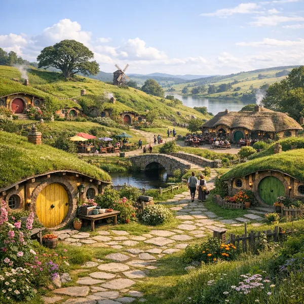 Enjoy an online jigsaw puzzle designed for browser play, featuring a charming countryside village scene that blends nature and cozy, storybook architecture.