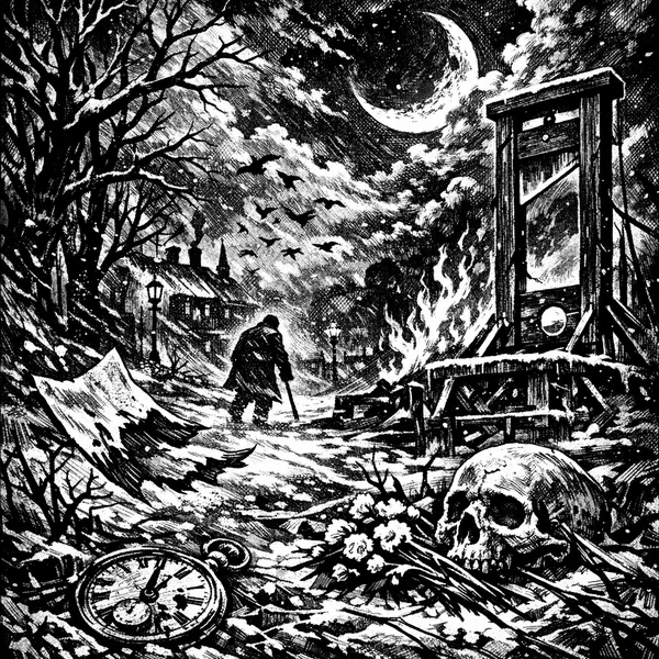 Enjoy an online jigsaw puzzle designed for browser play, featuring a striking gothic winter scene that blends dark art and dramatic landscape.