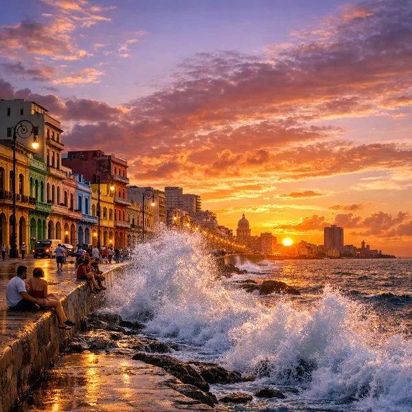 This online jigsaw puzzle features a vibrant coastal cityscape at sunset, perfect for lovers of travel and nature scenes.