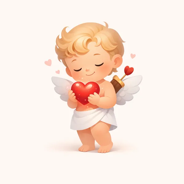Enjoy an online jigsaw puzzle designed for browser play, featuring a charming Cupid illustration centered on themes of love and sweet, romantic art.