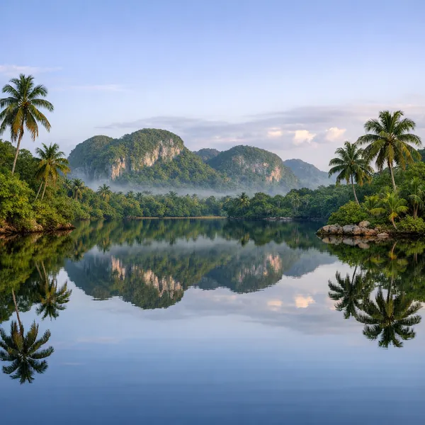 Enjoy an online jigsaw puzzle designed for browser play, featuring a tranquil tropical landscape.