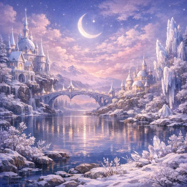 Here’s an online jigsaw puzzle you can play in your browser, featuring a dreamy fantasy landscape with castles and a moonlit winter scene.
