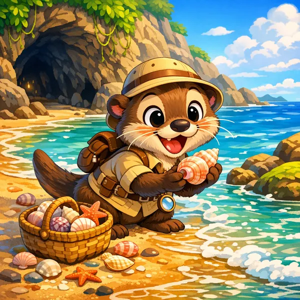 Enjoy an online jigsaw puzzle designed for browser play, featuring a charming animal scene on a sunny beach with seashells and coastal nature.