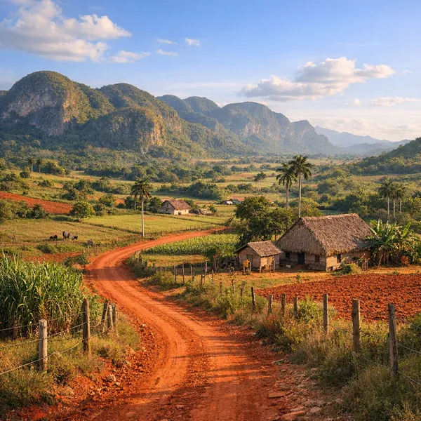 This online jigsaw puzzle features a sunlit countryside scene showcasing nature and rustic farm life.