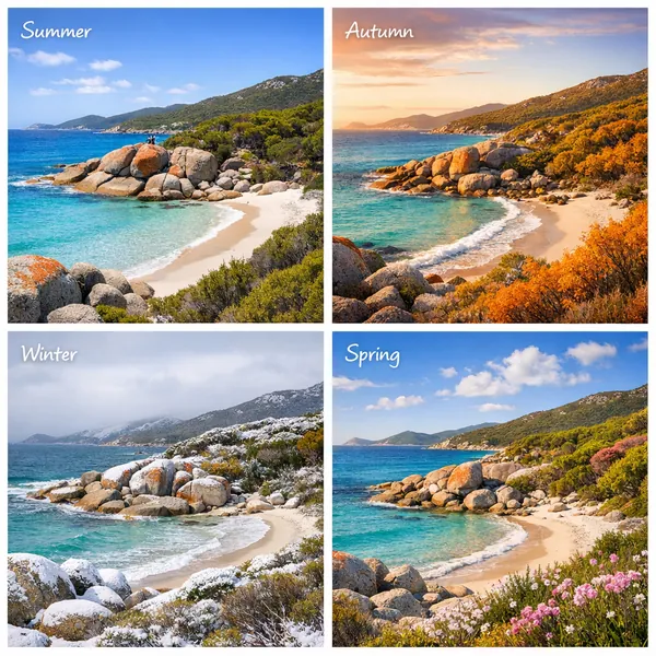 Here’s an online jigsaw puzzle you can play in your browser, focused on a coastal nature scene that celebrates the four seasons.