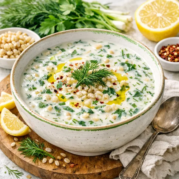 This online jigsaw puzzle features a cozy food scene of a creamy herb soup served in a rustic bowl, perfect for browser play.