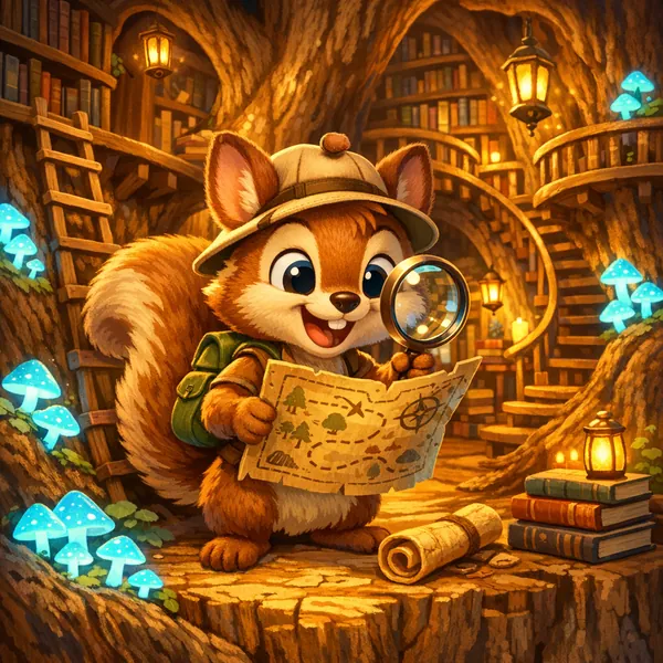 Enjoy an online jigsaw puzzle designed for browser play, featuring a charming animal-adventure scene with a curious squirrel explorer.