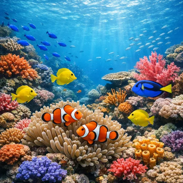 Enjoy an online jigsaw puzzle designed for browser play, featuring a vibrant underwater coral reef alive with tropical fish and colorful corals.