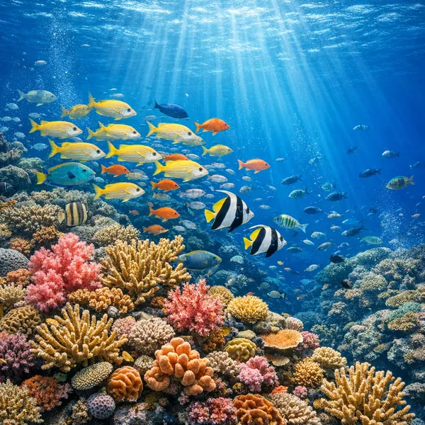 Enjoy an online jigsaw puzzle designed for browser play, featuring a vibrant underwater coral reef teeming with sea life.