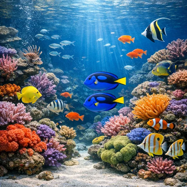 Enjoy an online jigsaw puzzle designed for browser play, featuring a vivid underwater scene of coral reef life and colorful tropical fish.