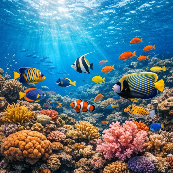 Enjoy an online jigsaw puzzle designed for browser play, featuring a vibrant underwater coral reef filled with colorful marine life.