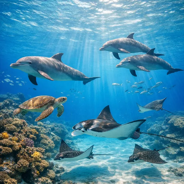 Enjoy an online jigsaw puzzle designed for browser play, featuring a vibrant underwater scene of ocean life and coral reef.