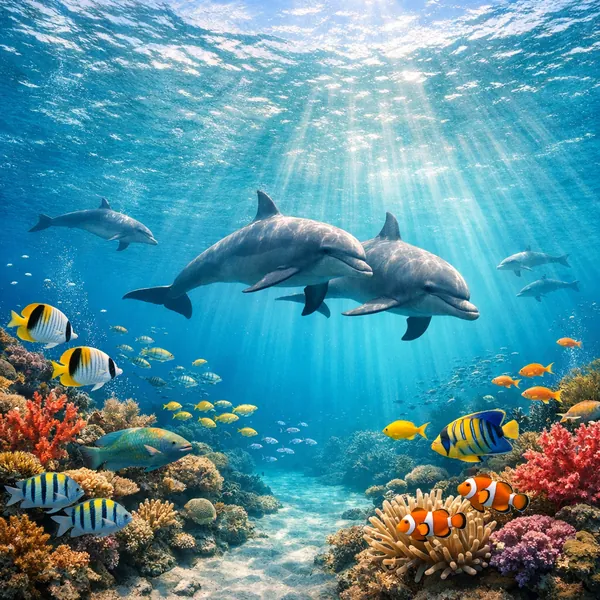 This online jigsaw puzzle features a vibrant underwater scene teeming with marine life and oceanic beauty.
