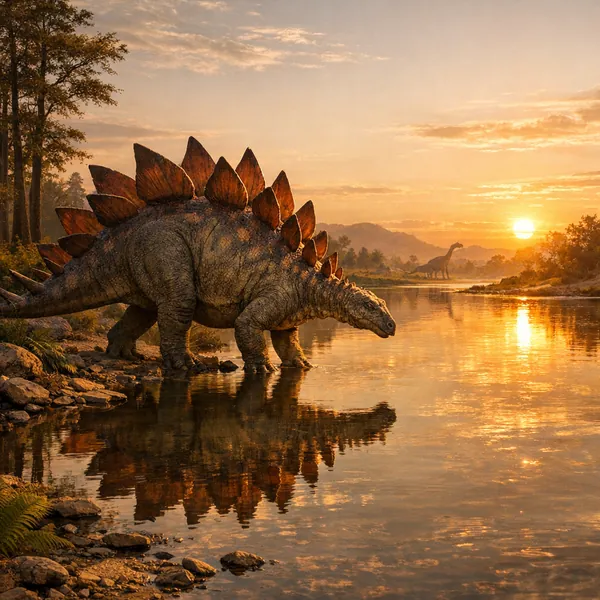 Enjoy an online jigsaw puzzle designed for browser play, featuring a serene prehistoric nature scene with dinosaurs.