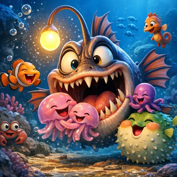 This online jigsaw puzzle features a charming underwater scene filled with playful sea life and bright, whimsical characters.