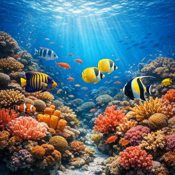 Enjoy an online jigsaw puzzle designed for browser play, featuring a vibrant underwater coral reef scene full of colorful marine life.