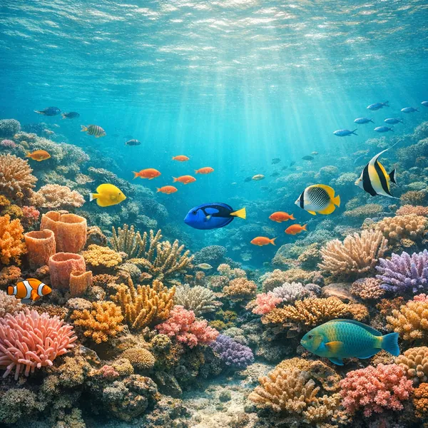 Enjoy an online jigsaw puzzle designed for browser play, featuring a vibrant underwater reef scene filled with tropical marine life.