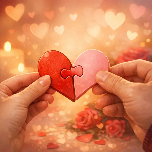 Enjoy an online jigsaw puzzle designed for browser play, featuring a romantic still life of hearts and roses perfect for a cozy moment.