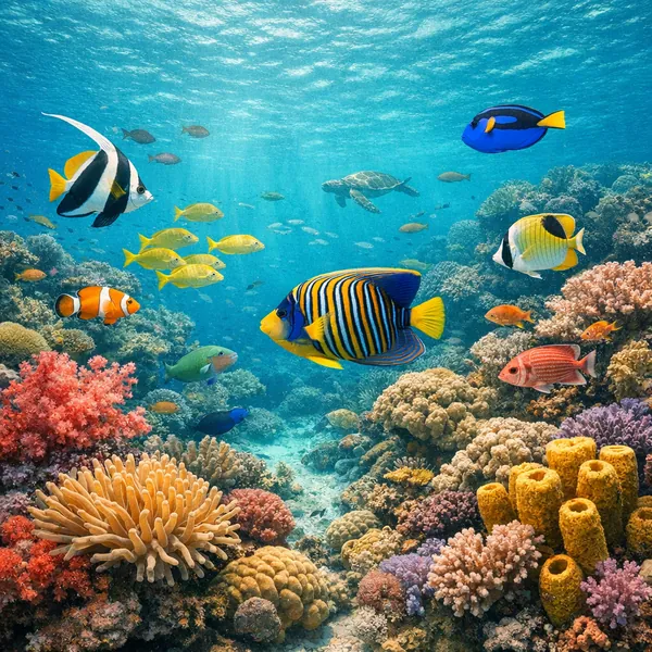 Enjoy an online jigsaw puzzle designed for browser play, featuring a vibrant underwater reef alive with tropical fish and coral.