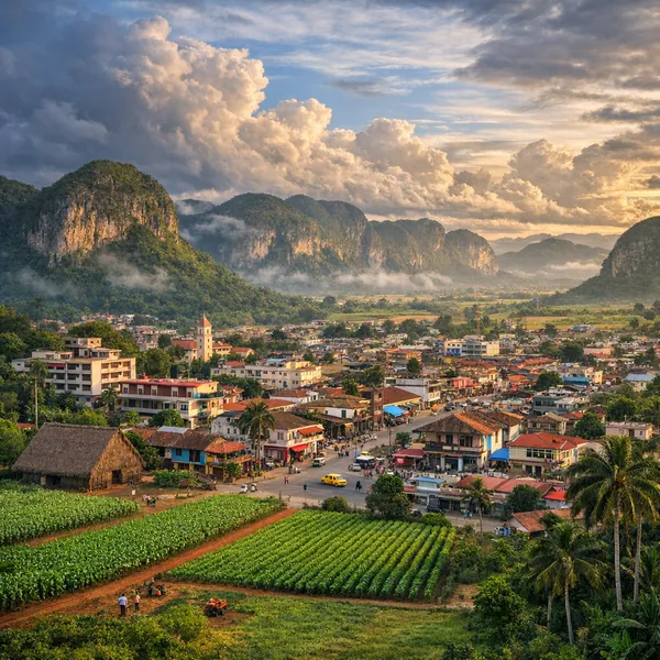 Here’s an online jigsaw puzzle you can play in your browser, focused on a charming rural town nestled in dramatic mountain scenery and verdant farmland.