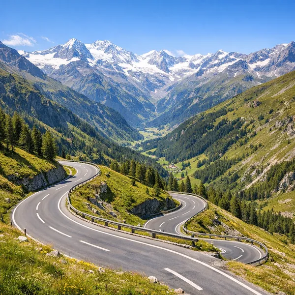 Enjoy an online jigsaw puzzle designed for browser play, featuring a sweeping mountain landscape and a winding alpine road.
