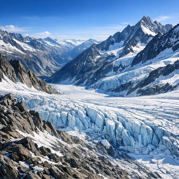 Enjoy an online jigsaw puzzle designed for browser play, featuring a sweeping mountain and glacier landscape full of alpine grandeur.
