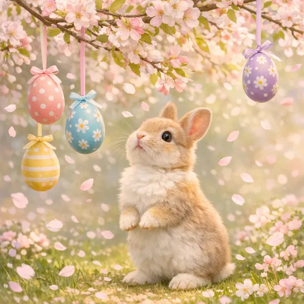 Enjoy an online jigsaw puzzle designed for browser play, featuring a charming springtime scene with animals and seasonal decorations.