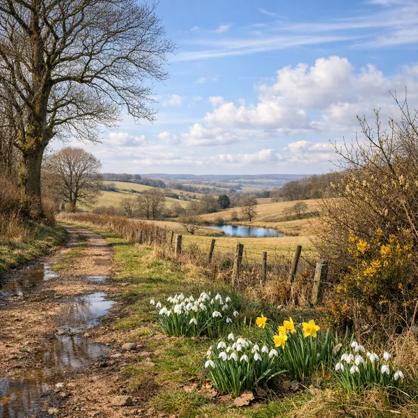 Enjoy an online jigsaw puzzle designed for browser play, featuring a tranquil springtime countryside scene full of nature and gentle light.