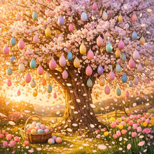 Enjoy an online jigsaw puzzle designed for browser play, featuring a pastel spring scene of nature and seasonal Easter charm.