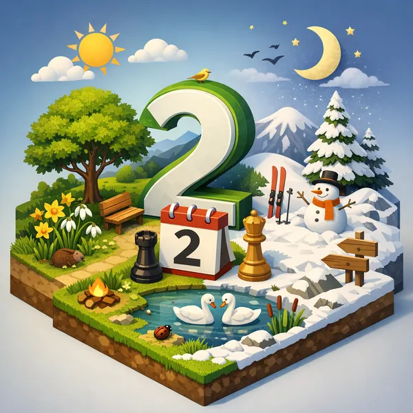 Enjoy an online jigsaw puzzle designed for browser play, featuring a whimsical nature-and-seasons scene with playful details.