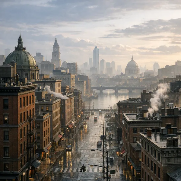 This online jigsaw puzzle features a rainy cityscape captured from above, perfect for browser play and lovers of urban scenery.