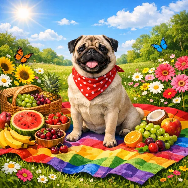Enjoy an online jigsaw puzzle designed for browser play, featuring a cheerful picnic scene that blends animals, nature, and colorful summer fruit.