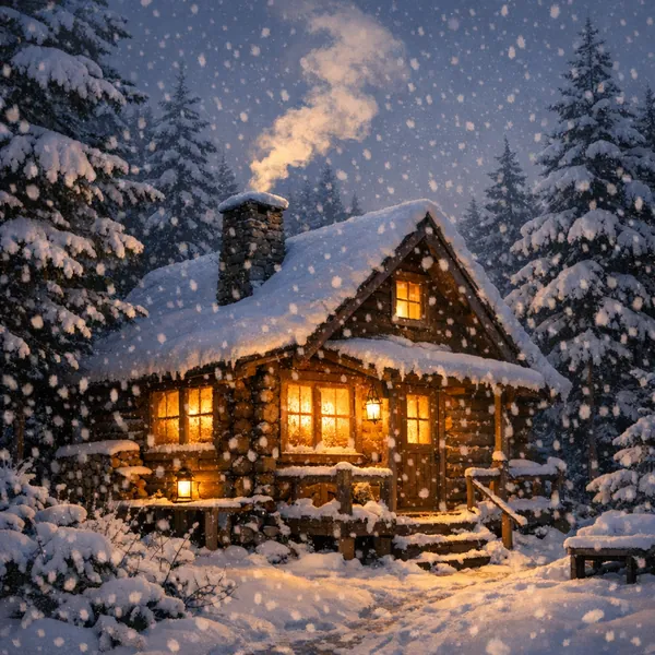 Here’s an online jigsaw puzzle you can play in your browser, featuring a cozy winter cabin scene set in nature and surrounded by snow-laden pines.
