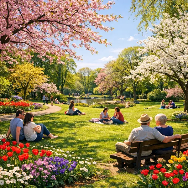 Enjoy an online jigsaw puzzle designed for browser play, featuring a sunlit spring park scene perfect for nature lovers.