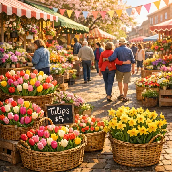 This online jigsaw puzzle features a sunlit flower market scene, perfect for lovers of nature and charming city markets.
