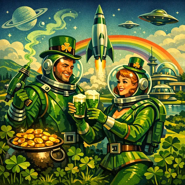 Enjoy an online jigsaw puzzle designed for browser play, featuring a whimsical blend of space and festive celebration.