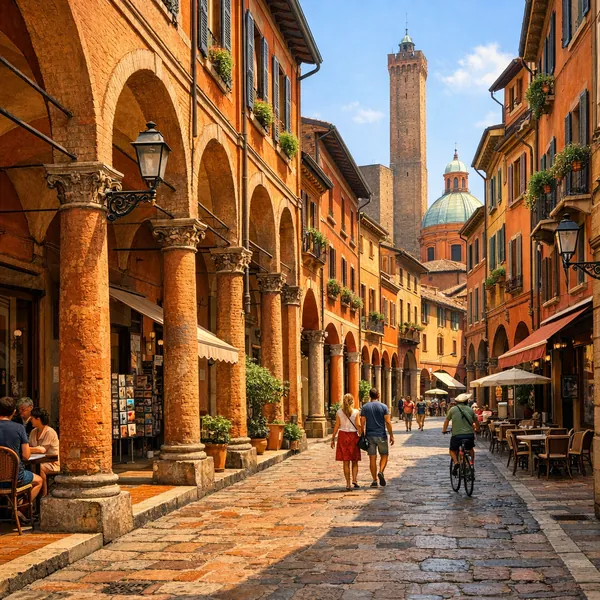 Enjoy an online jigsaw puzzle designed for browser play, featuring a sun‑lit European city street full of warm architecture and travel charm.