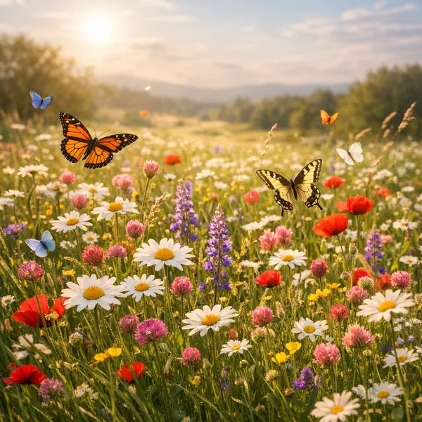 Enjoy an online jigsaw puzzle designed for browser play, featuring a sunlit wildflower meadow alive with butterflies and blooms.