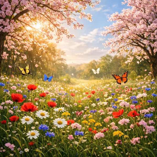 Enjoy an online jigsaw puzzle designed for browser play, featuring a sunlit meadow full of wildflowers and butterflies — a gentle nature scene perfect for a cal