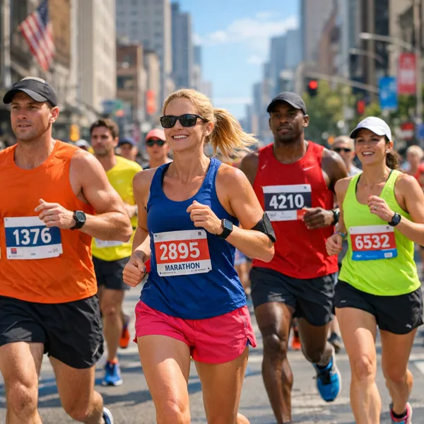 Enjoy an online jigsaw puzzle designed for browser play, featuring a lively marathon scene that blends sports and city life.
