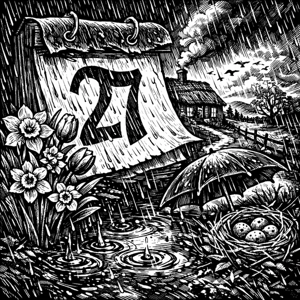 Enjoy an online jigsaw puzzle designed for browser play, featuring a charming rainy-day nature scene with spring flowers and a cozy cottage.