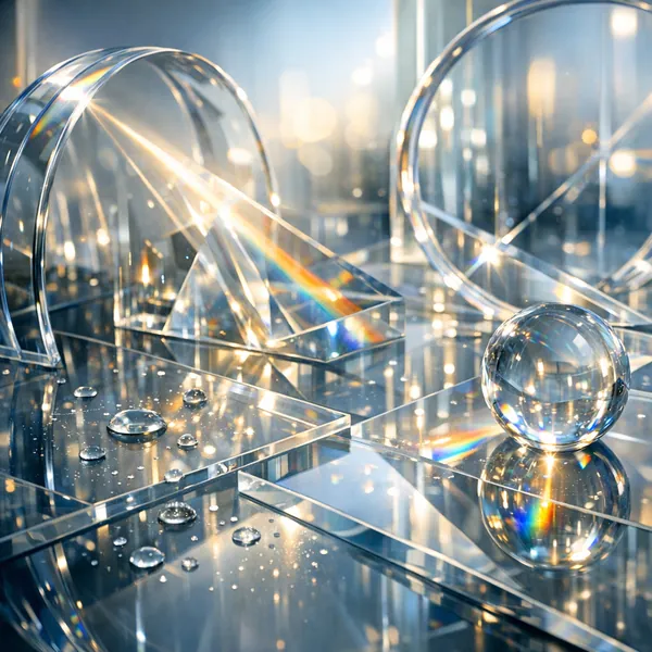 This online jigsaw puzzle features a luminous still life of glass shapes and prisms, perfect for fans of abstract art and light-filled photography.