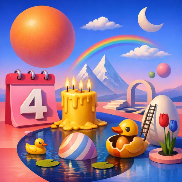 Enjoy an online jigsaw puzzle designed for browser play, featuring a whimsical, toy-like celebration scene that blends food, nature, and playful objects into a