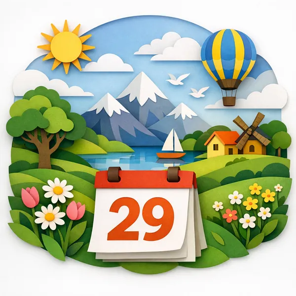 Enjoy an online jigsaw puzzle designed for browser play, featuring a cheerful paper-cut style landscape that blends nature and a calendar motif.
