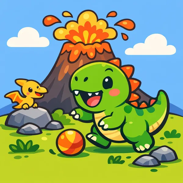 This online jigsaw puzzle features a cheerful cartoon dinosaur scene you can play right in your browser, perfect for anyone who loves playful animals and bright