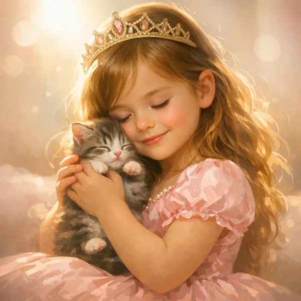 Enjoy an online jigsaw puzzle designed for browser play, featuring a heartwarming portrait of a little girl and her sleeping kitten a charming mix of children a