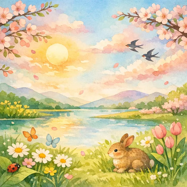 Enjoy an online jigsaw puzzle designed for browser play, featuring a sweet springtime nature scene filled with animals and flowers.