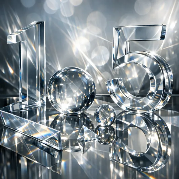 Enjoy an online jigsaw puzzle designed for browser play, featuring a sparkling still-life of crystal numbers and geometric glass shapes.