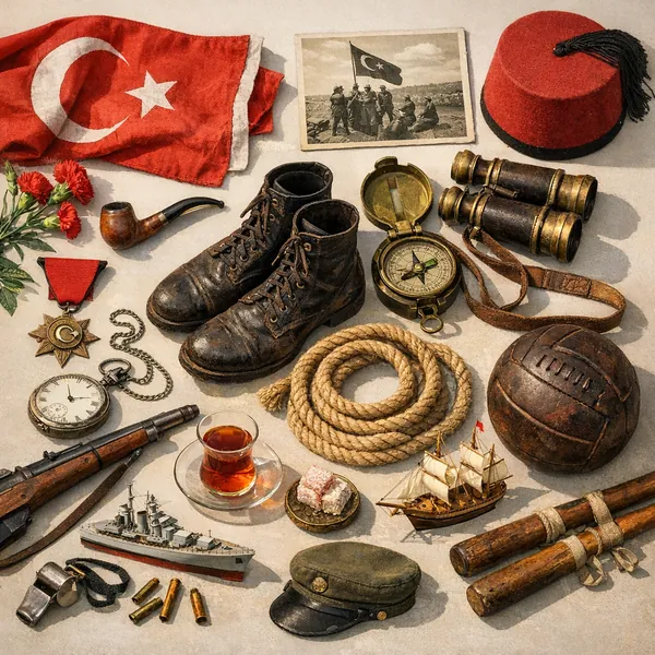 Enjoy an online jigsaw puzzle designed for browser play, featuring a warm collection of historical and military memorabilia.