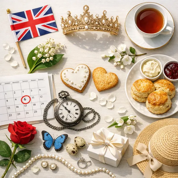 Enjoy an online jigsaw puzzle designed for browser play, featuring a charming British afternoon tea still life that blends food and decorative objects into a co